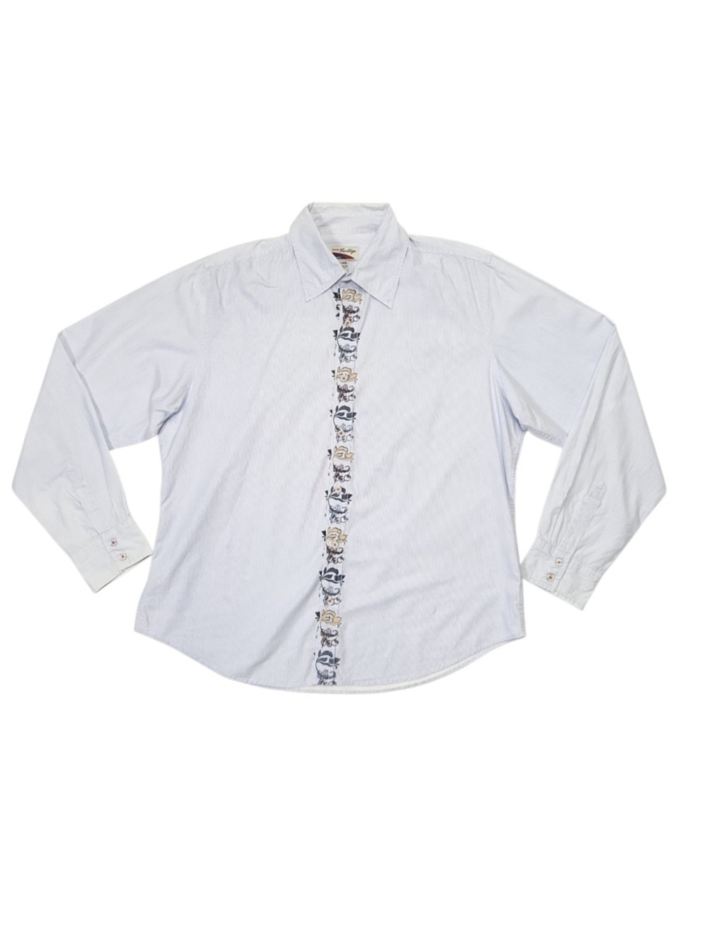 Rare Vintage- Men's XL Light Blue Striped Button Down Shirt W/Floral Designs